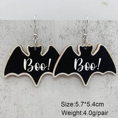 Funny Streetwear Halloween Pattern Spider Wood Drop Earrings