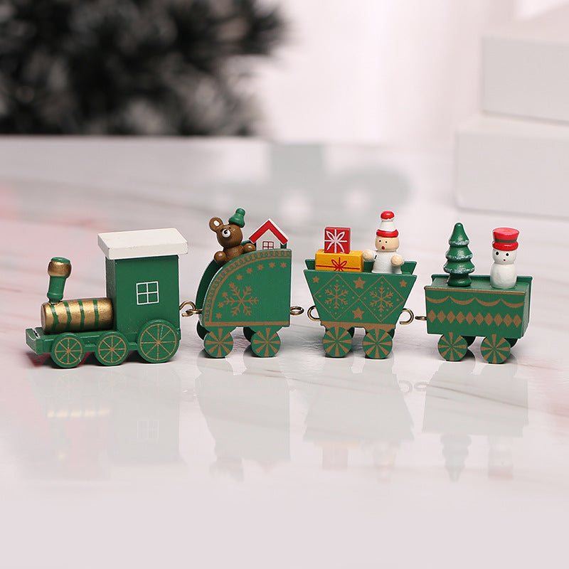 Christmas Wooden Train For Children Kindergarten Christmas Holiday Gift Window Display