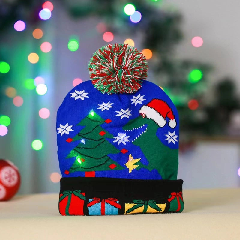Christmas Decoration Knitted Christmas Hat LED Light Cap Adult And Children Cartoon Glowing Christmas Hat Christmas Hat For The Elderly