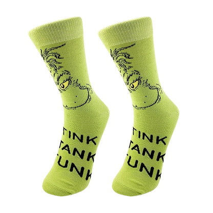 Christmas Mid-calf Length Socks Grinch Knitted Personalized Men And Women Socks Couple Fashion Socks