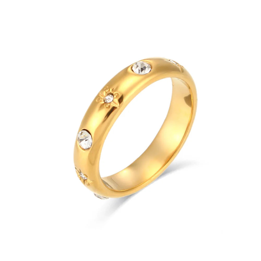 IG Style Women Round Geometric Stainless Steel 18K Gold Plated Rings