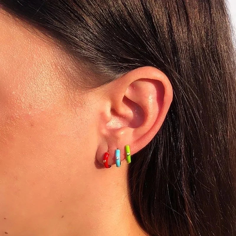 1 Pair Minimalist Round Copper Enamel Plating Inlay Zircon Gold Plated Hoop Earrings