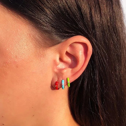 1 Pair Minimalist Round Copper Enamel Plating Inlay Zircon Gold Plated Hoop Earrings