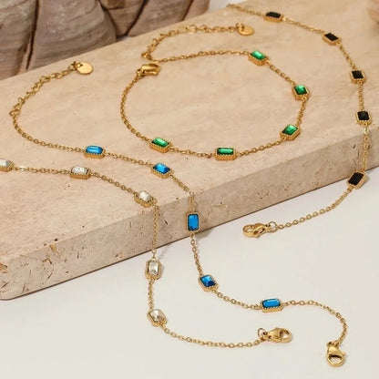 Hawaiian Vacation Modern Style Square 304 Stainless Steel Zircon 16K Gold Plated White Gold Plated Gold Plated Plating Inlay Bracelets Anklet Necklace