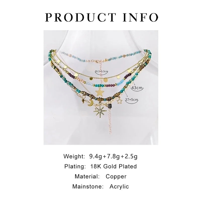 Beach Minimalist Geometric Star Moon 18K Gold Plated Arylic Copper Pendant Necklace