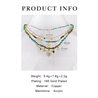 Beach Minimalist Geometric Star Moon 18K Gold Plated Arylic Copper Pendant Necklace