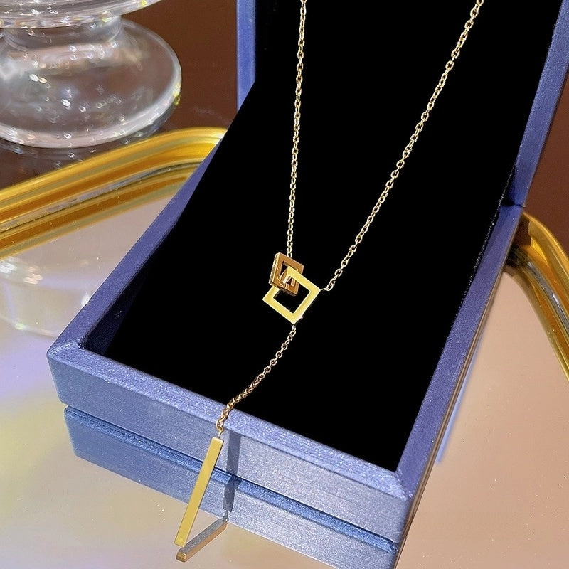 Elegant Classic Style Geometric Moon Bow Knot Titanium Steel Zircon Pendant Necklace