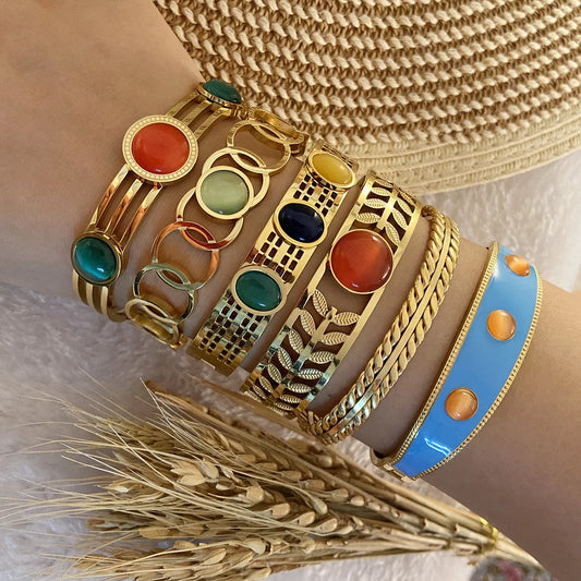 Retro Vintage Stainless Steel Electroplating Bangles