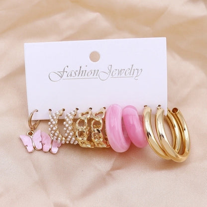 1 Set Minimalist Circle Heart Shape Butterfly Metal Plating Inlay Pearl Women\'s Earrings