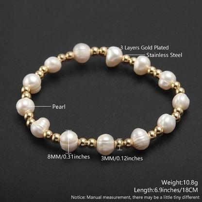 Minimalist Geometric Color Block Stainless Steel Artificial Pearl Plating 18k Gold Plated Bracelets