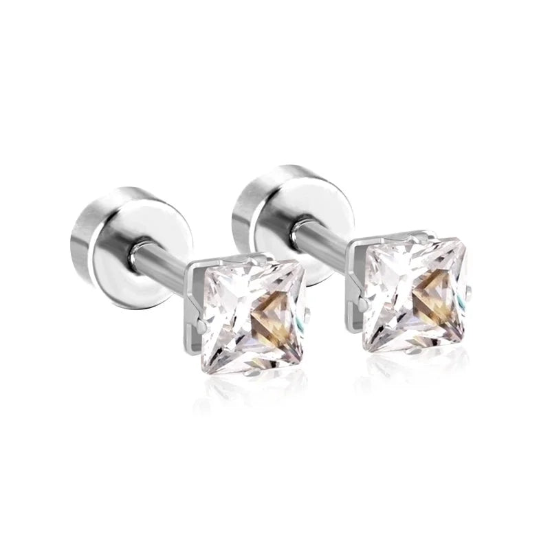 Minimalist Square Stainless Steel Rhinestone Ear Studs 1 Pair