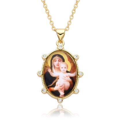 2 Pieces Copper Retro Portrait Plating Inlay Zircon Pendant Necklace