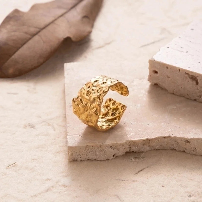 Retro Solid Color 304 Stainless Steel Plating Wide Band Ring Open Ring