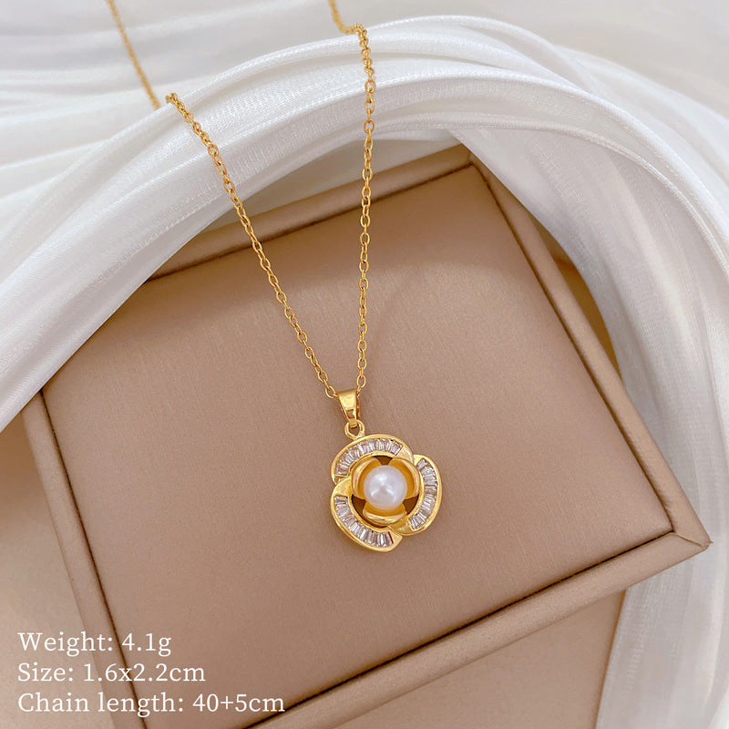 Minimalist Geometric Titanium Steel Diamond Inlay Necklaces