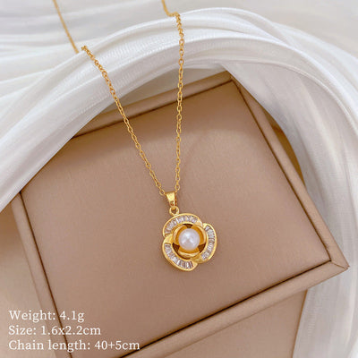 Minimalist Geometric Titanium Steel Diamond Inlay Necklaces