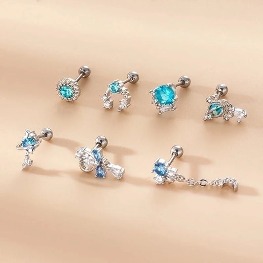 1 Piece Ear Cartilage Rings & Studs Fashion Geometric Flower 316L Stainless Steel Copper Inlaid Zircon