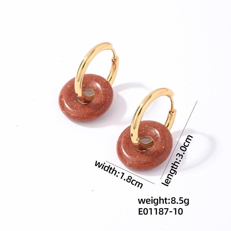 1 Pair Casual Minimalist Round Plating 304 Stainless Steel Natural Stone Earrings