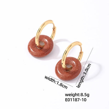1 Pair Casual Minimalist Round Plating 304 Stainless Steel Natural Stone Earrings