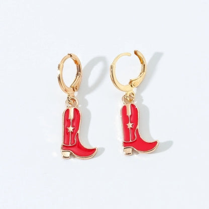 6 Pieces Fashion Style Earrings Western Cowboy Girl Oil Drop Boots Earrings High Heels Earring