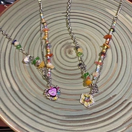 Lady Sweet Heart Shape Flower Fish Tail Imitation Pearl Alloy Inlay Rhinestones Women\'s Necklace