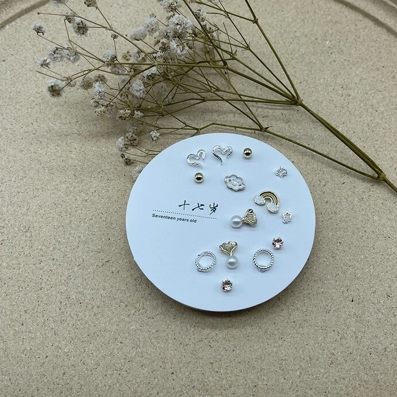 2 Pieces Minimalist Commute Geometric Inlay Copper Zircon Drop Earrings