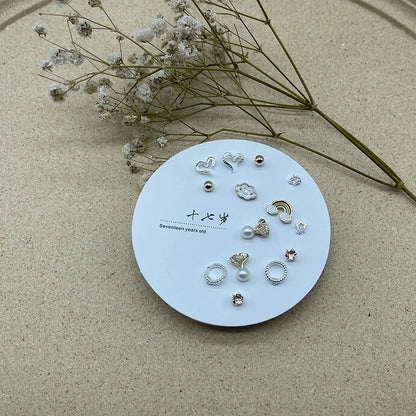 2 Pieces Minimalist Commute Geometric Inlay Copper Zircon Drop Earrings