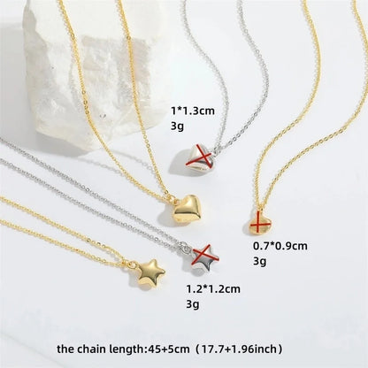 Copper 14K Gold Plated Star Heart Shape Pendant Necklace