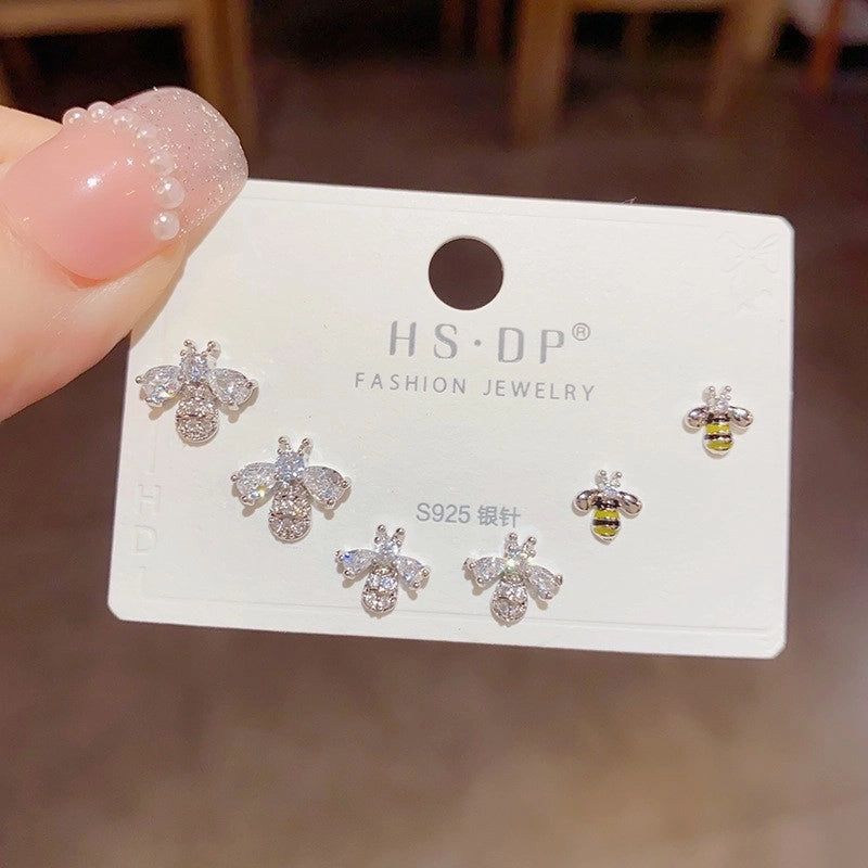 Fashion Geometric Copper Plating Artificial Pearls Zircon Earrings 3 Pairs