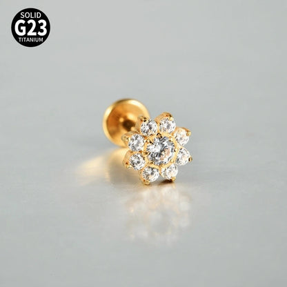 2 Pieces 3 Pieces Lip Rings Casual Elegant Vacation Triangle Flower G23 Titanium Zircon Zircon 18K Gold Plated Lip Rings Ear Cartilage Rings & Studs