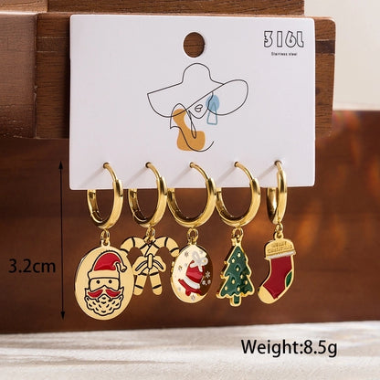 1 Set Christmas Cute Classic Style Christmas Tree Santa Claus Snowman Enamel Plating Stainless Steel Drop Earrings