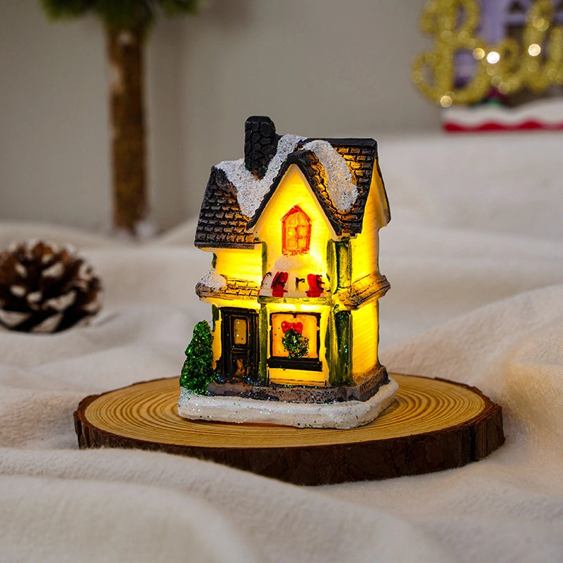 Christmas Small Ornaments Holiday Decorations Christmas Eve House Micro Landscape Luminous Desktop Window Scene Layout Gift