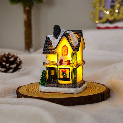 Christmas Small Ornaments Holiday Decorations Christmas Eve House Micro Landscape Luminous Desktop Window Scene Layout Gift