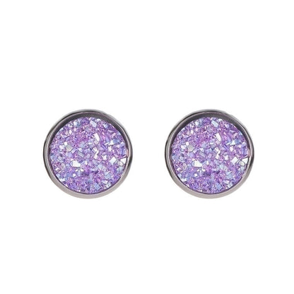 Minimalist Round Stainless Steel Artificial Gemstones Silver Plated Earrings Ear Studs