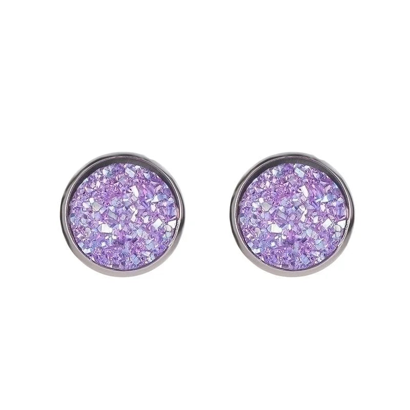 Minimalist Round Stainless Steel Artificial Gemstones Silver Plated Earrings Ear Studs