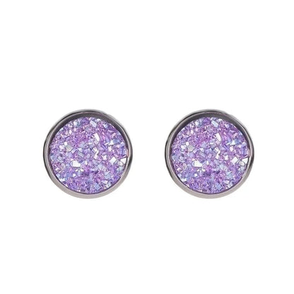 Minimalist Round Stainless Steel Artificial Gemstones Silver Plated Earrings Ear Studs