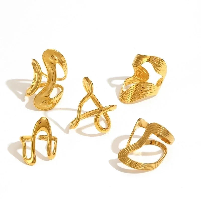 IG Style Exaggerated Geometric 304 Stainless Steel 18K Gold Plated Polishing Rings