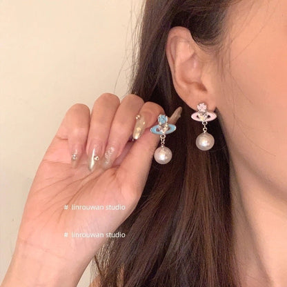 1 Pair IG Style Minimalist U Shape Geometric Flower Inlay Imitation Pearl Artificial Pearls Rhinestones Drop Earrings Ear Studs