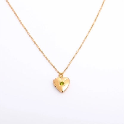 Retro Heart Shape Titanium Steel Copper 14k Gold Plated Birthstone Pendant Necklace In Bulk