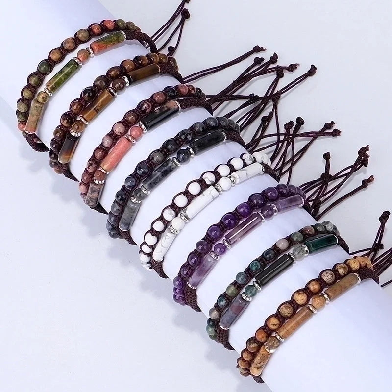 Retro Round Stone Rope Bracelets