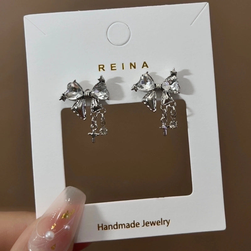 1 Pair Fashion Leaf Flower Bow Knot Imitation Pearl Alloy Rhinestones Earrings