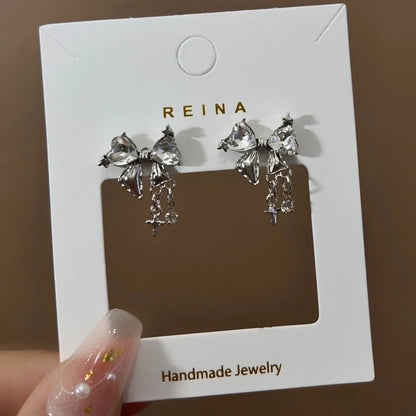 1 Pair Fashion Leaf Flower Bow Knot Imitation Pearl Alloy Rhinestones Earrings