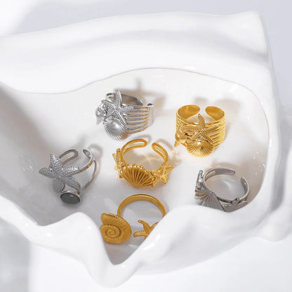 Open Ring IG Style Shell Geometric Geometric Stainless Steel Electroplating Rings