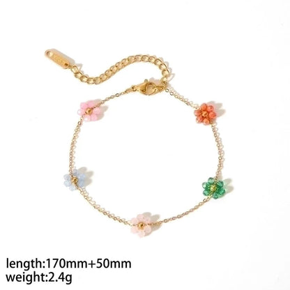 Stainless Steel 18K Gold Plated Minimalist Polishing Plating Flower Bracelets Anklet Necklace