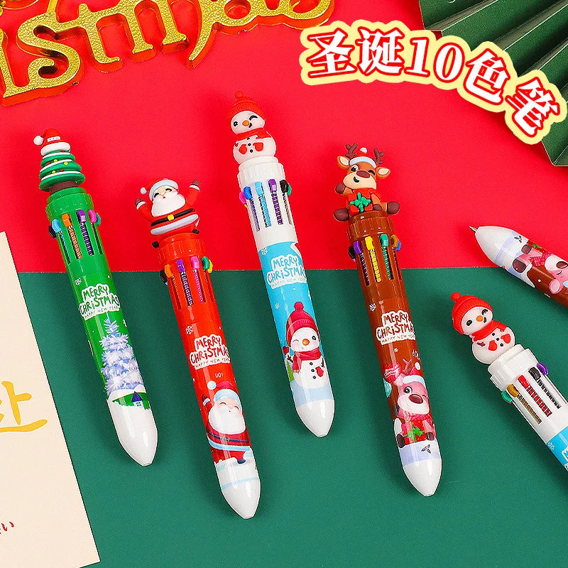 Cartoon Ten-color Press Pen Children's Student 10-color Ballpoint Pen Christmas Gift
