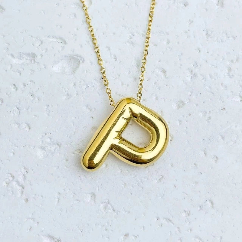 Fashion Balloon Letter Necklace Titanium Steel 26 English Letter Necklace 3D Three-Dimensional Gold Plating Non-Fading
