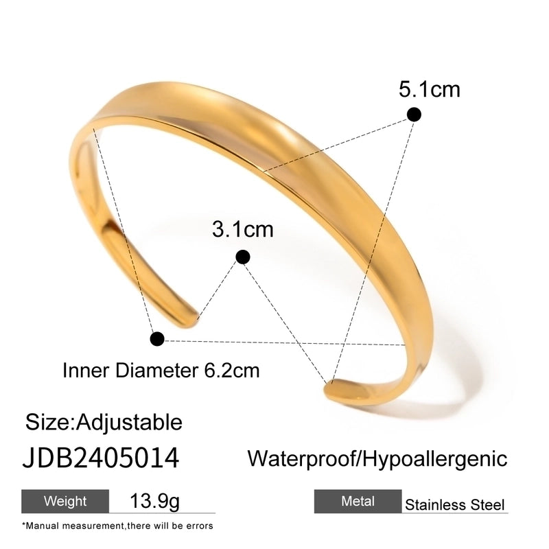 Vacation Minimalist IG Style Solid Color 304 Stainless Steel 18K Gold Plated Cuff Bracelets Wide Bracelet Bangle In Bulk