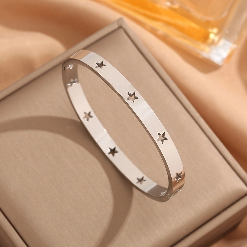 Minimalist Star Titanium Steel Plating Hollow Out Bangle