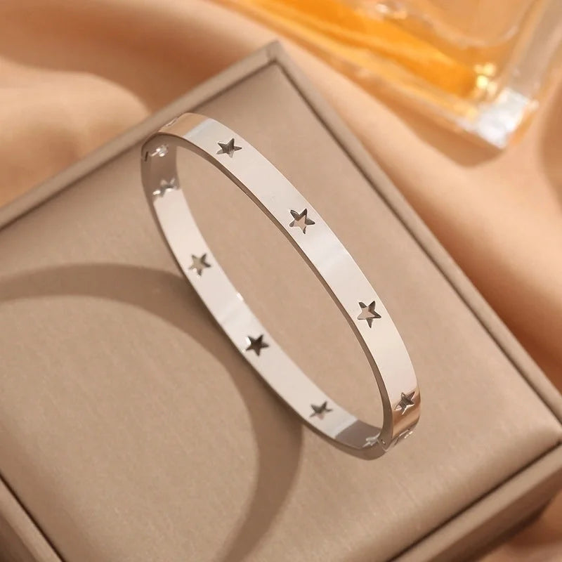 Minimalist Star Titanium Steel Plating Hollow Out Bangle
