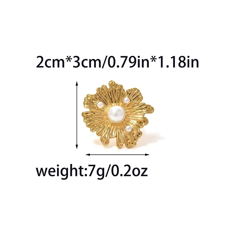 Elegant Luxurious Baroque Style Pentagram Sun Flower 304 Stainless Steel Pearl 14K Gold Plated Open Rings