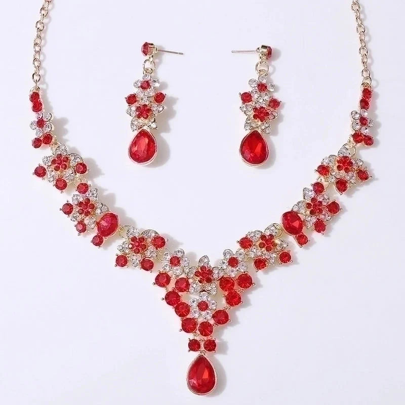 Bridal Water Droplets Flower Alloy Inlay Rhinestones Earrings Necklace